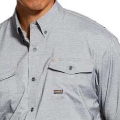 Ariat Rebar Shirts: Men's 10031024 Charcoal VentTEK DuraStretch Tough Work Shirt -Work Clothes Store 10031024 detail02