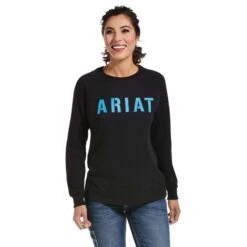 Ariat Rebar Shirts: Women's 10033084 Black Cotton Strong Long Sleeve Block T-Shirt