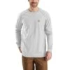 Carhartt FR Shirts: Men's 102904 051 Light Grey Flame-Resistant Force Long-Sleeve T-Shirt -Work Clothes Store 102904 051 ms22 b v2