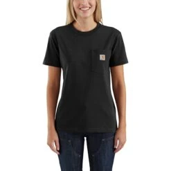 Carhartt Women's Shirt: WK87 103067 001 Black Short Sleeve Pocket Loose Fit Tshirt