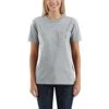 Carhartt Women's Shirt: WK87 103067 034 Heather Grey Short Sleeve Pocket Loose Fit Tshirt -Work Clothes Store 103067034