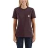 Carhartt Women's Shirt: WK87 103067 643 Deep Wine Short Sleeve Loose Fit Pocket Tshirt -Work Clothes Store 103067643 wf18