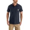 Carhartt Force Shirts: Men's 103569 412 Navy Force Cotton Delmont Pocket Polo -Work Clothes Store 103569 412