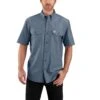 Carhartt Shirt: Men's 104369 499 Denim Blue Chambray Midweight Short Sleeve Button Down Shirt -Work Clothes Store 104369499