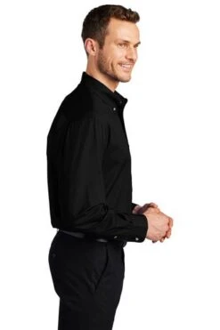Port Authority Shirts: Men's S600T BK Black Button Down Long Sleeve Twill Shirt -Work Clothes Store 105 black 3 tls600tblackmodelside2 337w