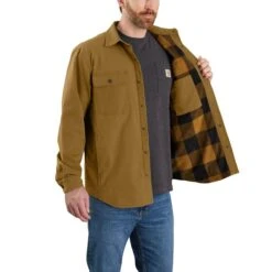 Carhartt Shirts: Men's 105419 B33 Oak Brown Rugged Flex Canvas Fleece-Lined Shirt Jacket 7 Carhartt Shirts: Men's 105419 B33 Oak Brown Rugged Flex Canvas Fleece-Lined Shirt Jacket -Work Clothes Store 105419 b33 ail mf22 b