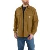 Carhartt Shirts: Men's 105419 B33 Oak Brown Rugged Flex Canvas Fleece-Lined Shirt Jacket -Work Clothes Store 105419 b33 mf22 b