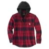 Carhartt Shirts: Men's 105621 R09 Oxblood Rugged Flex Flannel Fleece Lined Hooded Shirt Jacket -Work Clothes Store 105621 r09 mf22 e