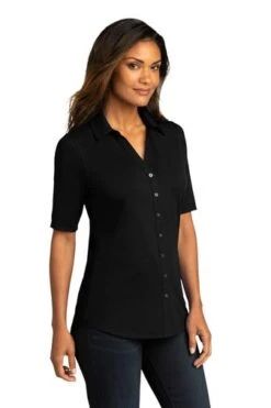 Port Authority Shirts: Women's LK682 BLK Black City Stretch Top -Work Clothes Store 10863 black 4 lk682blackmodel3q 337w