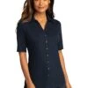 Port Authority Shirts: Women's LK682 RBN River Blue Navy City Stretch Top -Work Clothes Store 10863 riverblnv 1 lk682riverblnvmodelfront 337w