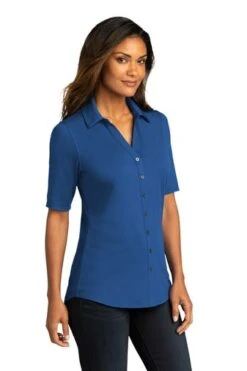 Port Authority Shirts: Women's LK682 TB True Blue Navy City Stretch Top -Work Clothes Store 10863 trueblue 4 lk682truebluemodel3q 337w