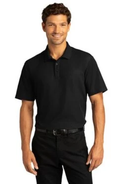 Port Authority Shirts: Men's K810 DBK Deep Black SuperPro React Polo Shirt -Work Clothes Store 10871 deepblack 1 k810deepblackmodelfront 337w