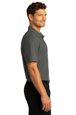 Port Authority Shirts: Men's K810 SGY Storm Grey SuperPro React Polo Shirt -Work Clothes Store 10871 stormgrey 3 k810stormgreymodelside 337w