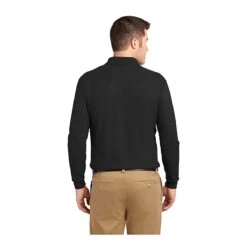 Port Authority Shirts: Men's K500LS BLK Black Long Sleeve Silk Touch Sport Shirt -Work Clothes Store 1557 black 2 k500lsblackmodelback1 337wedit