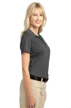 Port Authority Shirts: Women's L527 GS Grey Smoke Tech Pique Polo -Work Clothes Store 4725 greysmoke 3 l527greysmokemodelside 337w