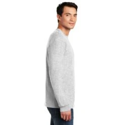 Gildan Shirt: Men's 5400 Ash Heavy Cotton Long Sleeve -Work Clothes Store 5400 ash model side