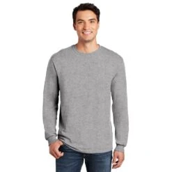 Gildan Shirt: Men's 5400 SG Sport Grey Heavy Cotton Long Sleeve -Work Clothes Store 5400 sportgrey model front