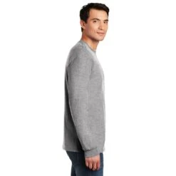 Gildan Shirt: Men's 5400 SG Sport Grey Heavy Cotton Long Sleeve -Work Clothes Store 5400 sportgrey model side