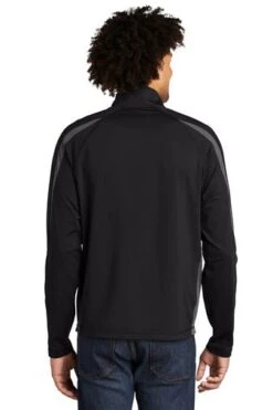Sport-TeK Sweatshirts: Men's ST851 BCG Black Charcoal Grey Stretch 1/2-Zip Colorblock Pullover 9 Sport-TeK Sweatshirts: Men's ST851 BCG Black Charcoal Grey Stretch 1/2-Zip Colorblock Pullover -Work Clothes Store 5496 blkchrgy 2 st851blkchrgymodelback1 337w