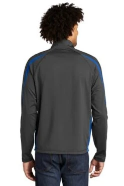 Sport-TeK Sweatshirts: Men's ST851 CGTR Charcoal Grey True Royal Stretch 1/2-Zip Colorblock Pullover -Work Clothes Store 5496 chgytrry 2 st851chgytrrymodelback1 337w