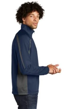 Sport-TeK Sweatshirts: Men's ST851 TNCG True Navy Charcoal Grey Stretch 1/2-Zip Colorblock Pullover 8 Sport-TeK Sweatshirts: Men's ST851 TNCG True Navy Charcoal Grey Stretch 1/2-Zip Colorblock Pullover -Work Clothes Store 5496 tnvchargy 3 st851tnvchargymodelside1 337w