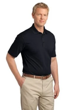 Port Authority Shirts: Men's TLK527 BLK Black Tall Tech Pique Polo -Work Clothes Store 5627 black 4 tlk527blackmodel3q 337w