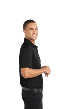 Port Authority Shirts: Men's K569 BLK Black Diamond Jacquard Polo -Work Clothes Store 6589 black 3 k569blackmodelside 337w