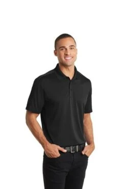 Port Authority Shirts: Men's K569 BLK Black Diamond Jacquard Polo -Work Clothes Store 6589 black 4 k569blackmodel3q 337w