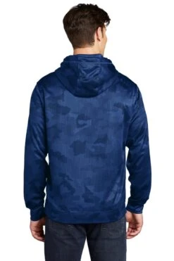 Sport-Teck Sweatshirts: Men's ST240 TR True Royal Sport-Wick CamoHex Fleece Hooded Pullover -Work Clothes Store 6647 trueroyal 2 st240trueroyalmodelback1 1200w