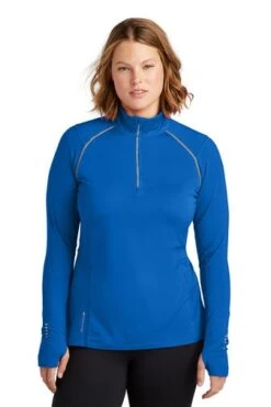 Ogio Shirts: Women's LOE335 EBL Electric Blue Nexus 1/4-Zip Pullover -Work Clothes Store 6672 elecblue 0 loe335elecbluemodelcurve4 337w