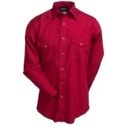 Wrangler Shirts: Men's Wine 75740 WN Sport Western Dobby Stripe Long Sleeve Shirt -Work Clothes Store 75740wn 1