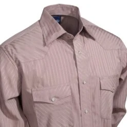 Wrangler Shirts: Men's Tan 75742 TN Sport Western Dobby Stripe Long Sleeve Shirt -Work Clothes Store 75742tn 2