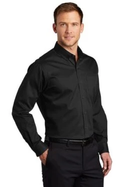 Port Authority Shirts: Men's S663 BLK Black Button Down SuperPro Twill Shirt -Work Clothes Store 7607 black 4 s663blackmodel3q3 337w