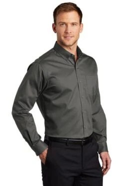 Port Authority Shirts: Men's S663 STGY Sterling Grey Button Down SuperPro Twill Shirt -Work Clothes Store 7607 sterlinggy 4 s663sterlinggymodel3q3 337w