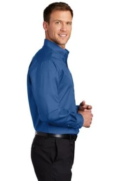 Port Authority Shirts: Men's S663 TB True Blue Button Down SuperPro Twill Shirt -Work Clothes Store 7607 trueblue 3 s663truebluemodelside3 337w