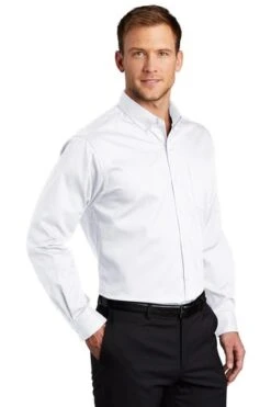 Port Authority Shirts: Men's S663 WHT White Button Down SuperPro Twill Shirt -Work Clothes Store 7607 white 4 s663whitemodel3q3 337w
