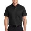 Port Authority Shirts: Men's S664 BLK Black Button Down Short Sleeve SuperPro Twill Shirt -Work Clothes Store 7608 black 1 s664blackmodelfront3 337w