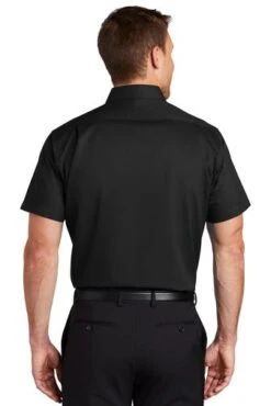 Port Authority Shirts: Men's S664 BLK Black Button Down Short Sleeve SuperPro Twill Shirt -Work Clothes Store 7608 black 2 s664blackmodelback3 337w
