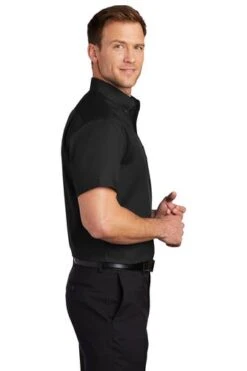 Port Authority Shirts: Men's S664 BLK Black Button Down Short Sleeve SuperPro Twill Shirt -Work Clothes Store 7608 black 3 s664blackmodelside3 337w