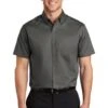 Port Authority Shirts: Men's S664 STGY Sterling Grey Button Down Short Sleeve SuperPro Twill Shirt -Work Clothes Store 7608 sterlinggy 1 s664sterlinggymodelfront3 337w