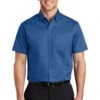Port Authority Shirts: Men's S664 TBLU True Blue Button Down Short Sleeve SuperPro Twill Shirt -Work Clothes Store 7608 trueblue 1 s664truebluemodelfront3 337w