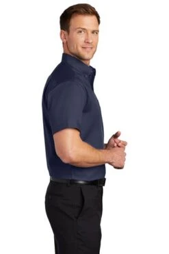 Port Authority Shirts: Men's S664 TNV True Navy Button Down Short Sleeve SuperPro Twill Shirt -Work Clothes Store 7608 truenavy 3 s664truenavymodelside3 337w