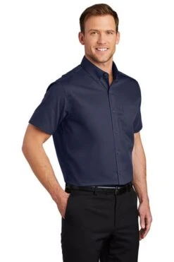 Port Authority Shirts: Men's S664 TNV True Navy Button Down Short Sleeve SuperPro Twill Shirt -Work Clothes Store 7608 truenavy 4 s664truenavymodel3q3 337w
