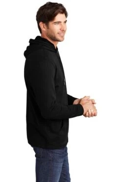 District Sweatshirts: Men's DT571 BLK Black Featherweight French Terry Hoodie -Work Clothes Store 9747 black 3 dt571blackmodelside 337w