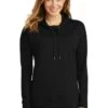 District Sweatshirts: Women's DT671 BLK Black Featherweight French Terry Hoodie -Work Clothes Store 9748 black 1 dt671blackmodelfront 337w