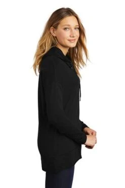 District Sweatshirts: Women's DT671 BLK Black Featherweight French Terry Hoodie -Work Clothes Store 9748 black 3 dt671blackmodelside 337w