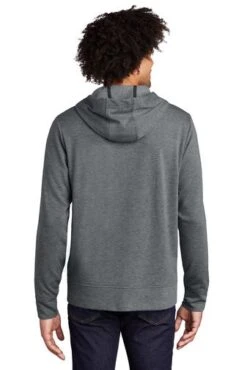 Sport-Tek Jackets: Men's ST293 DGH Dark Grey Heather PosiCharge Tri-Blend Wicking Fleece Full-Zip Hooded Jacket -Work Clothes Store 9760 darkgreyhthr 2 st293darkgreyhthrmodelback 337w