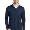 Port Authority Shirts: Men's K584 NVSG Navy Steel Grey Silk Touch Performance 1/4-Zip Shirt -Work Clothes Store 9771 navysteelgry 1 k584navysteelgrymodelfront 337w
