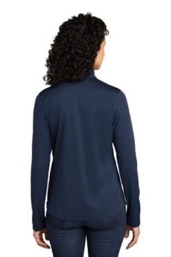 Port Authority Shirts: Women's LK584 NVSG Navy Steel Grey Silk Touch Performance 1/4-Zip Shirt -Work Clothes Store 9772 navysteelgry 2 lk584navysteelgrymodelback 337w