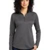 Port Authority Shirts: Women's LK584 SGBK Steel Grey Black Silk Touch Performance 1/4-Zip Shirt -Work Clothes Store 9772 steelgreyblk 1 lk584steelgreyblkmodelfront 337w